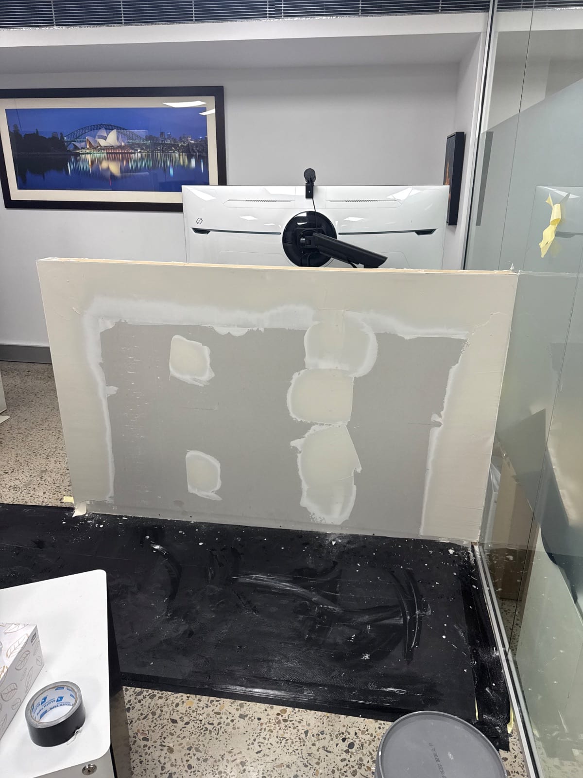 Half height plasterboard partition with glass and aluminium frame, office fit out in Crows Nest