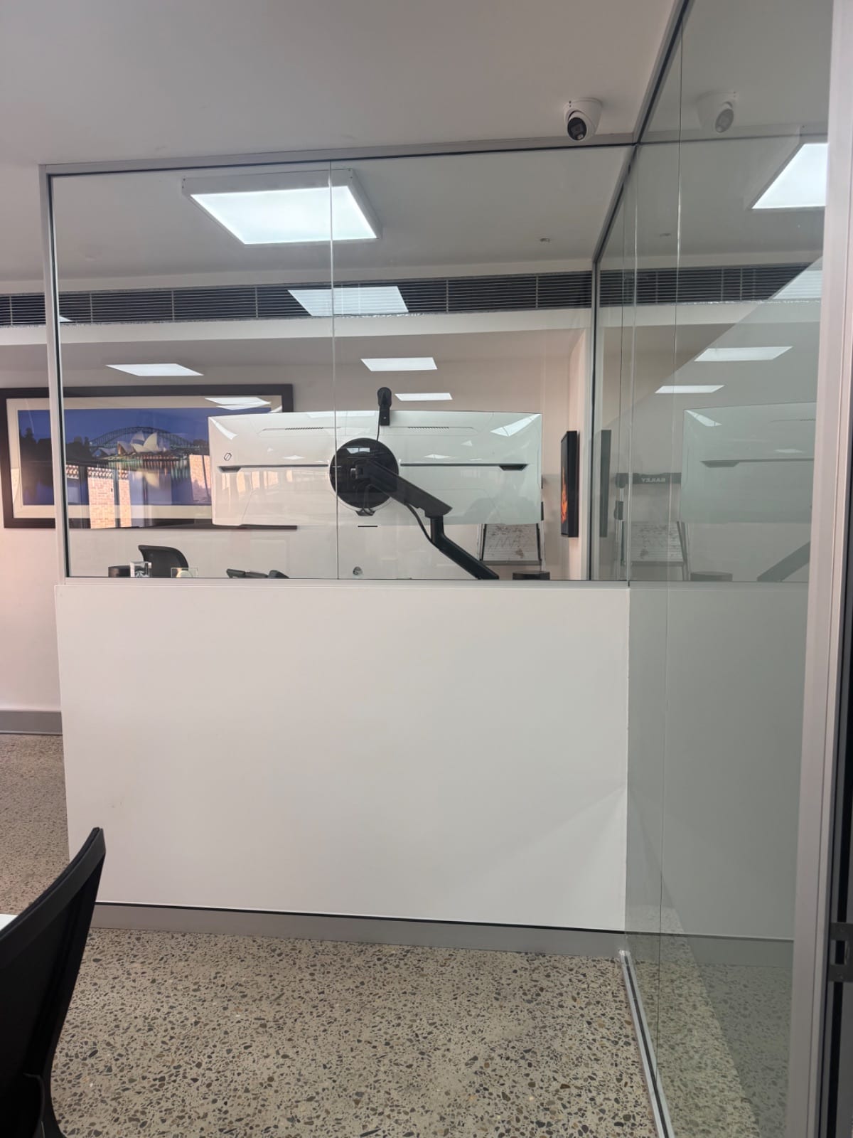 Half height plasterboard partition with glass and aluminium frame, office fit out in Crows Nest