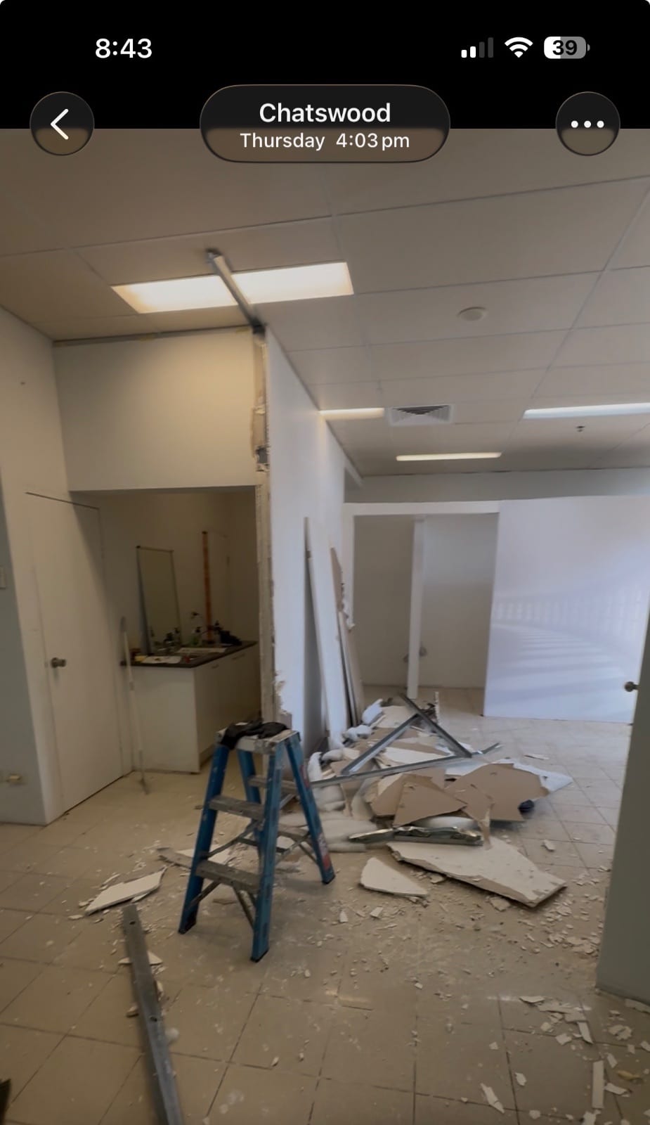 Plasterboard partition removal during a Chatswood commercial make good