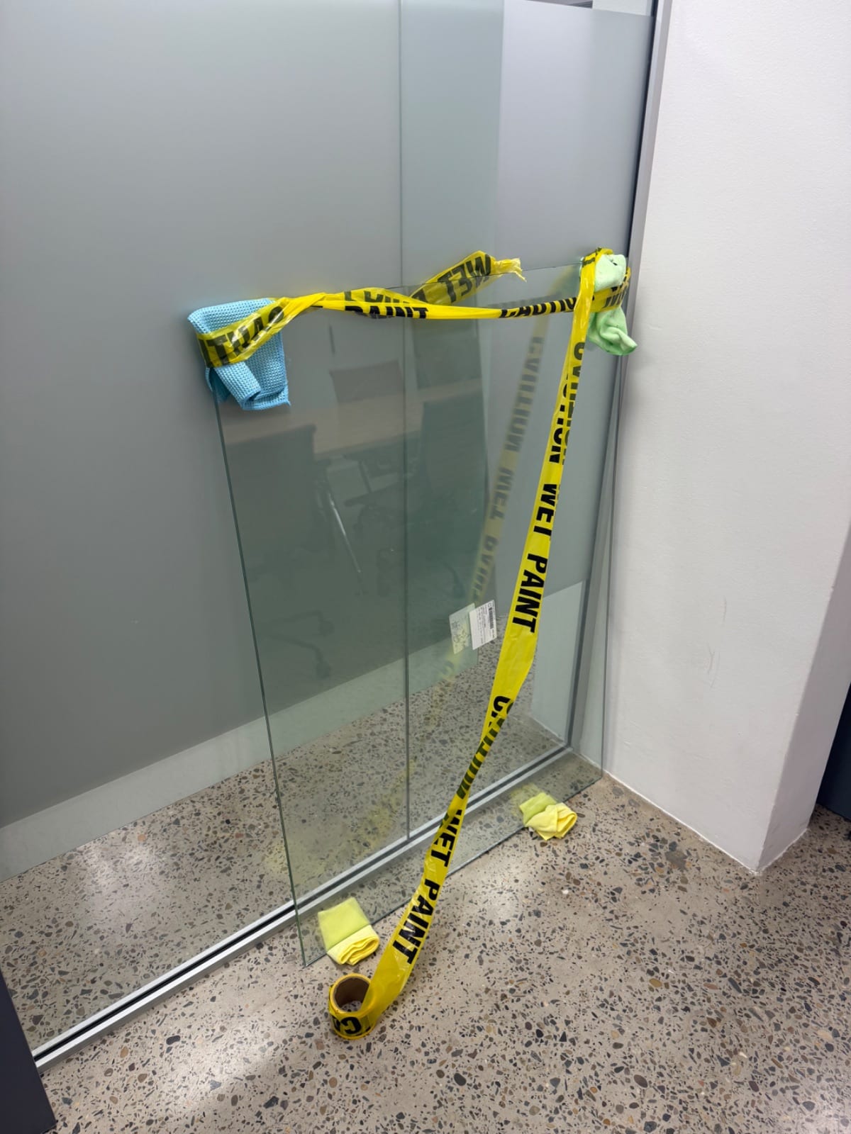 Half height plasterboard partition with glass and aluminium frame, office fit out in Crows Nest
