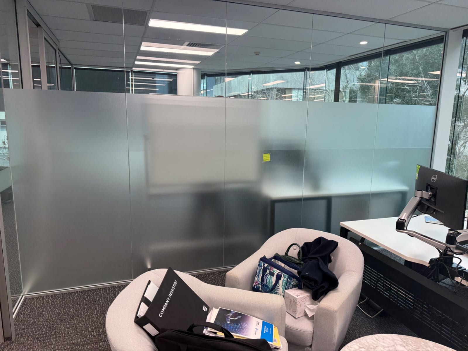 Window frosting added higher up the glass for privacy in a St Leonards medical provider office